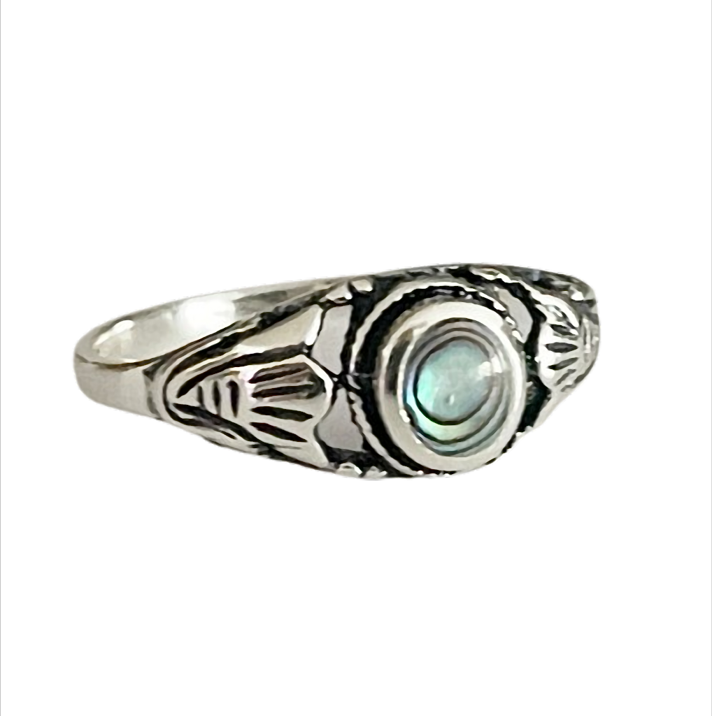 Mystic Eye 925 Sterling Silber Ring mit Onyx, Paua Shell, Perlmutt oder Türkis