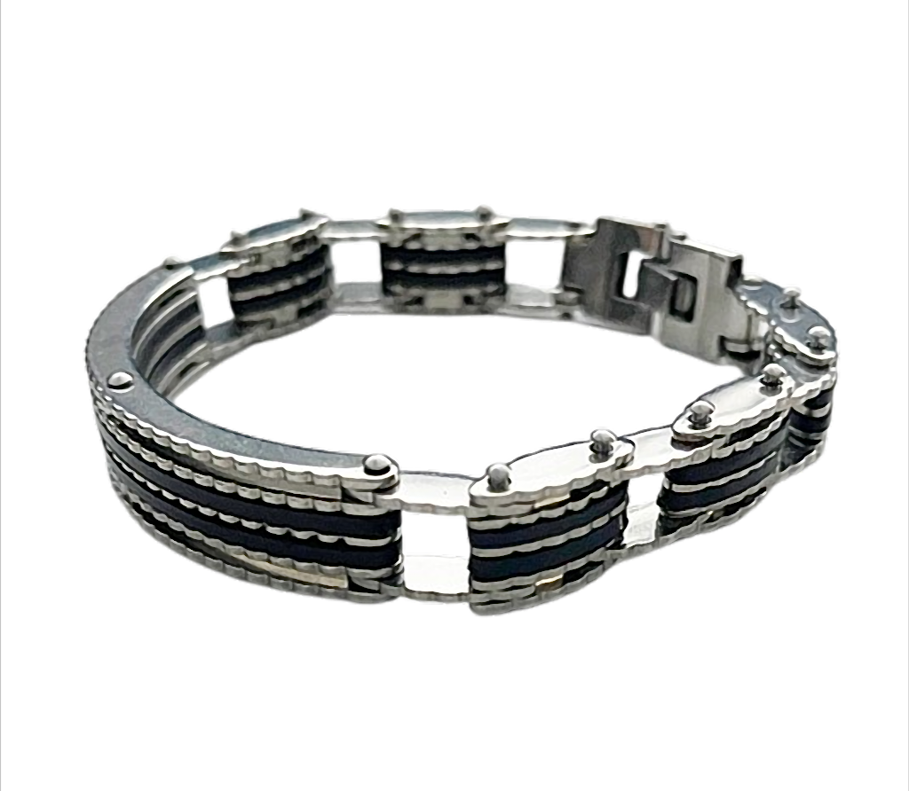 Steel Fusion Titan Edelstahl-Armband mit schwarzer Einlage – 21 cm – 11 mm breit