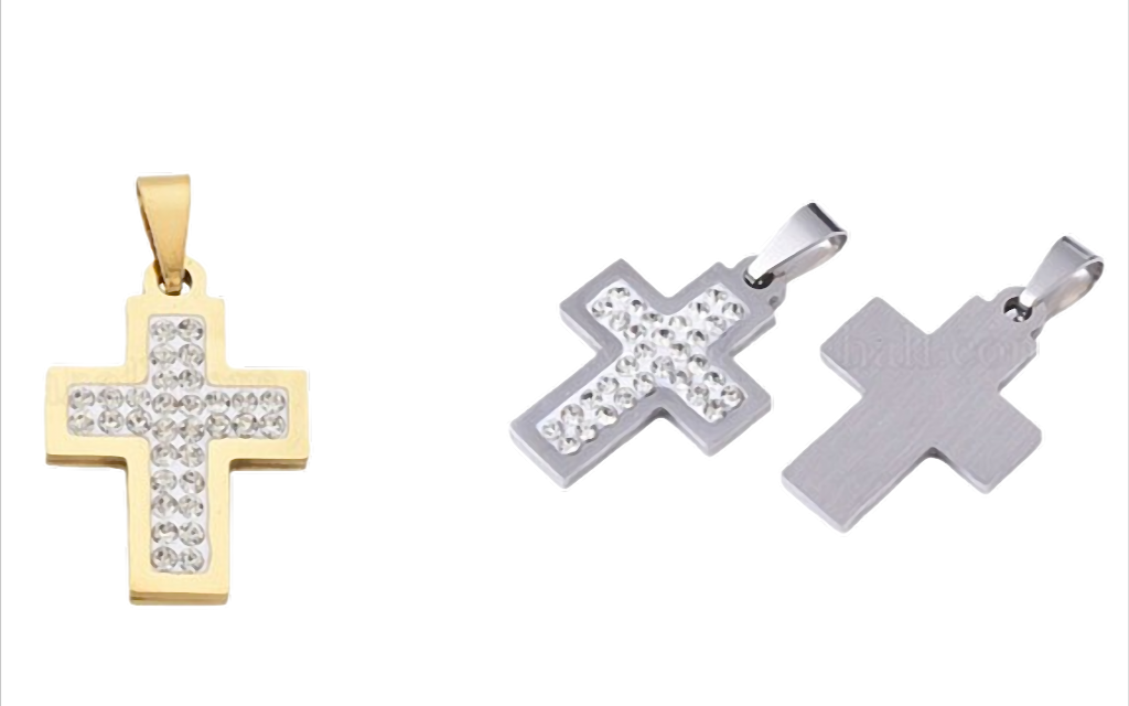 Spark Mini Cross Kreuz-Anhänger Edelstahl mit Zirkonia – 24 × 17 mm