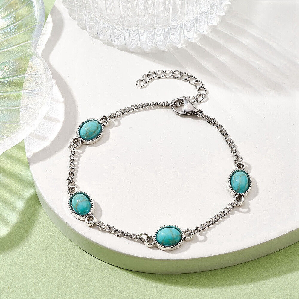 Armband Armkette mit türkisen Steinen aus Edelstahl