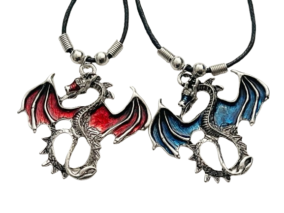 Drachen mit ausgebreiteten Flügeln rot u. blau