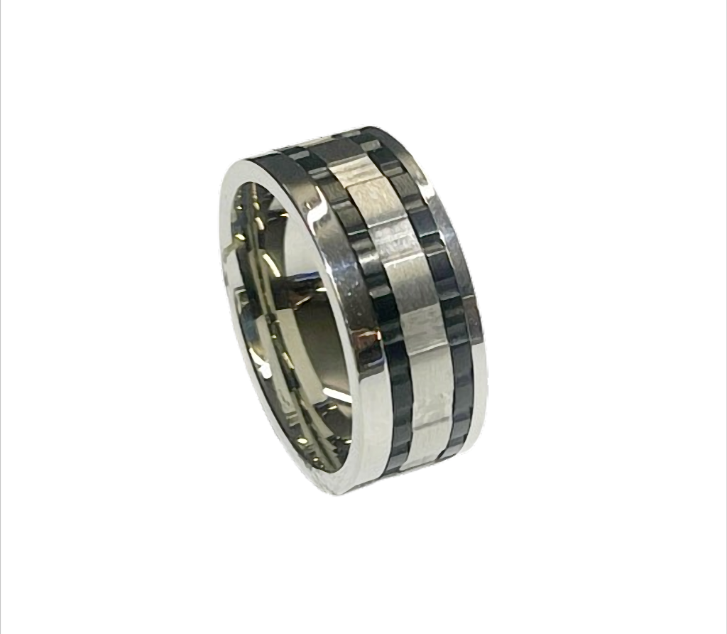 Steel Motion Spinning Ring aus Edelstahl – Drehring mit schwarzem Streifen 10 mm
