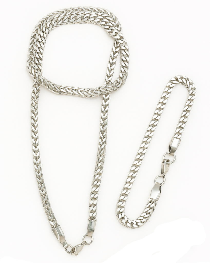 "Silver Weave Classic" Edelstahl Schmuckset – Kette & Armband, 60 cm / 21,5 cm
