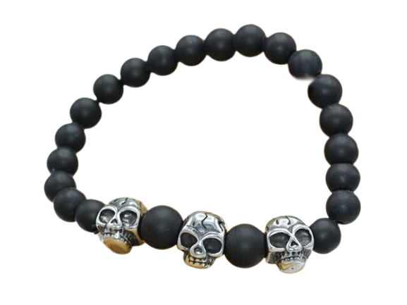 Skull Lava Force  Armband mit Lavasteinkugeln und Totenköpfe