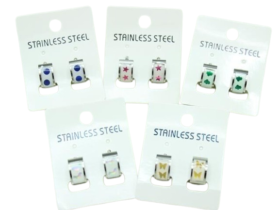 Klappcreole, Edelstahl, silber, farblich gemischt,12 Paar