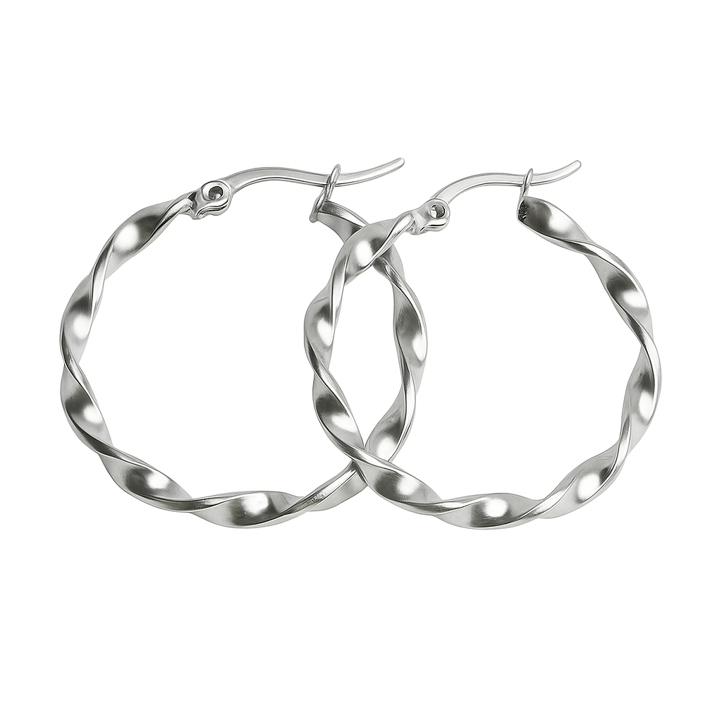 Twist Elegance Creolen aus Edelstahl, gedreht, silberfarben