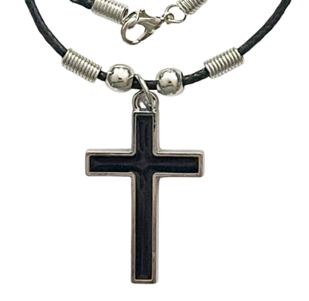 Schwarzes Kreuz Kette mit Anhänger am Wachsband
