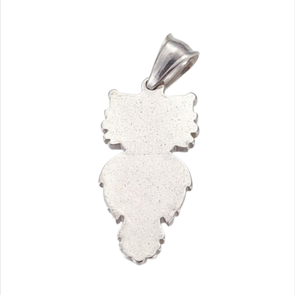 Wise Owl Steel Eulen-Anhänger aus Edelstahl – 33 × 16 × 4 mm – Öse 4,5 × 7 mm