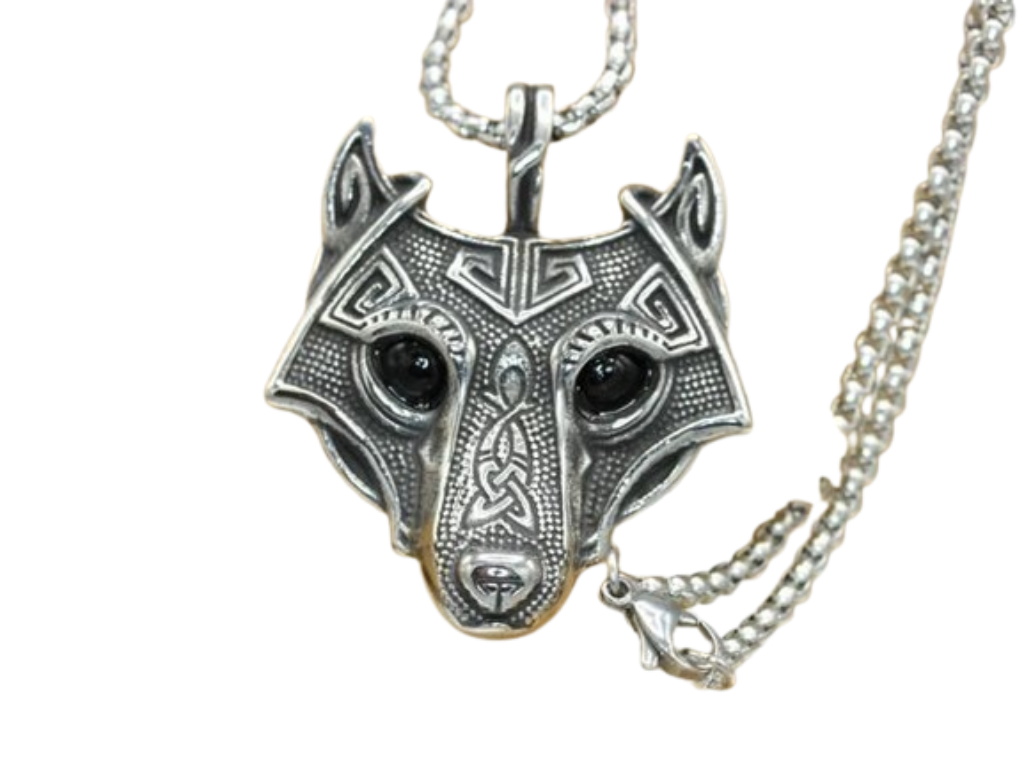 Spirit Wolf Dual Eyes Edelstahlkette mit Wolfskopf-Anhänger