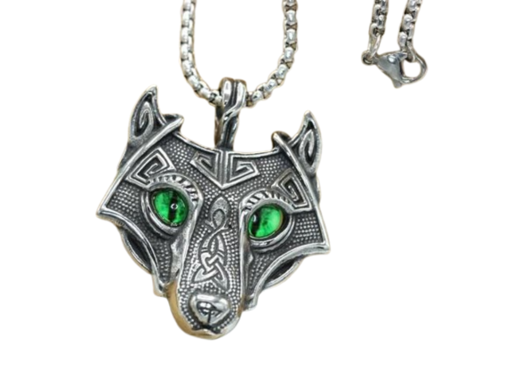 Spirit Wolf Dual Eyes Edelstahlkette mit Wolfskopf-Anhänger