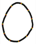 Island Roots Heishi Halskette Kokosperlen Stretch – Schwarz mit Rasta-Farben
