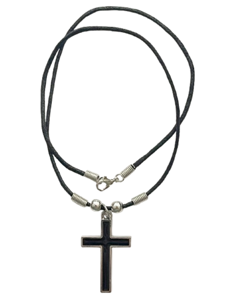 Schwarzes Kreuz Kette mit Anhänger am Wachsband