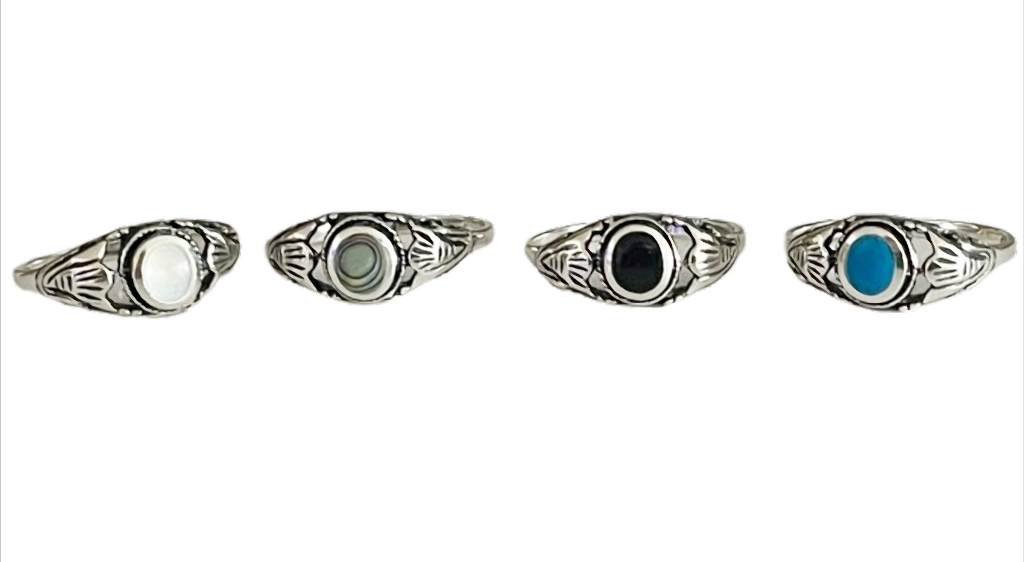 Mystic Eye 925 Sterling Silber Ring mit Onyx, Paua Shell, Perlmutt oder Türkis
