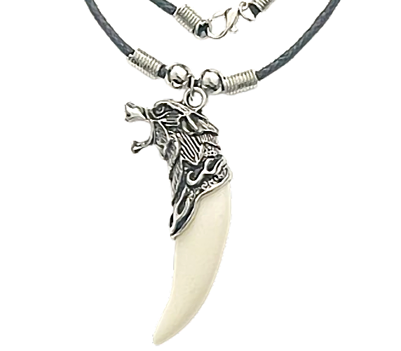 Kette mit Wolfszahn am Wachsband – 48 cm