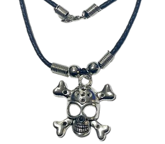 Totenkopf Kette mit gekreuzten Knochen – Baumwoll Wachsband 48 cm – Skull Anhänger