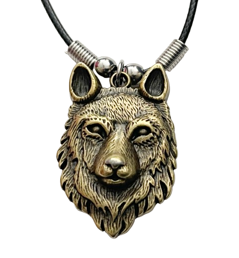 Kette mit goldenem Wolfskopf-Anhänger am Wachsband – 48 cm