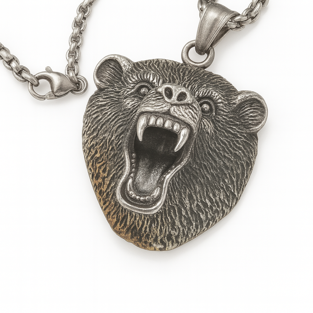 Nordic Bear Roar Edelstahlkette mit Anhänger „Bärenkopf“