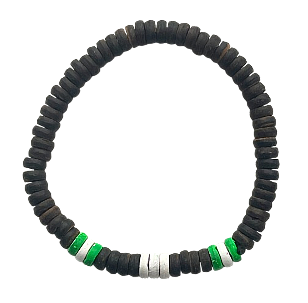 Heishi Kette Armband aus Kokos – Stretch Schwarz/Blau/Weiss