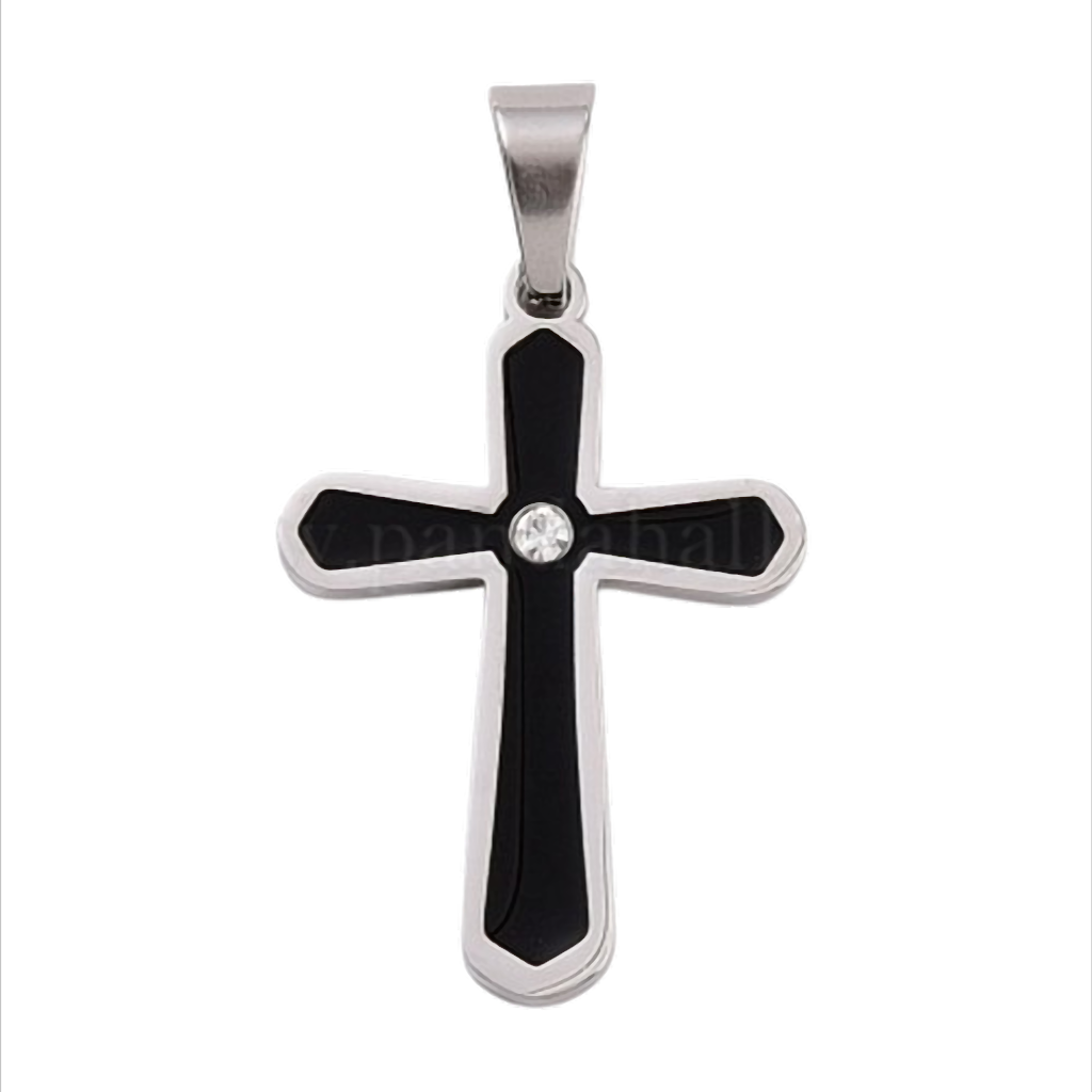 Midnight Faith Cross Kreuz-Anhänger Edelstahl mit schwarzer Einlage und Zirkonia