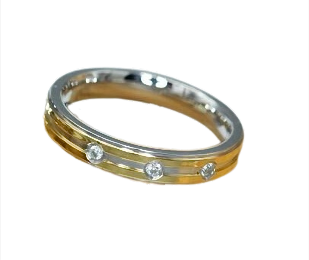 Golden Spark Trio Ring Bandring Partnerring  Edelstahl mit Zirkonia, 4 mm