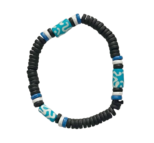 Heishi Armband aus Kokos – Stretch schwarz/Türkis