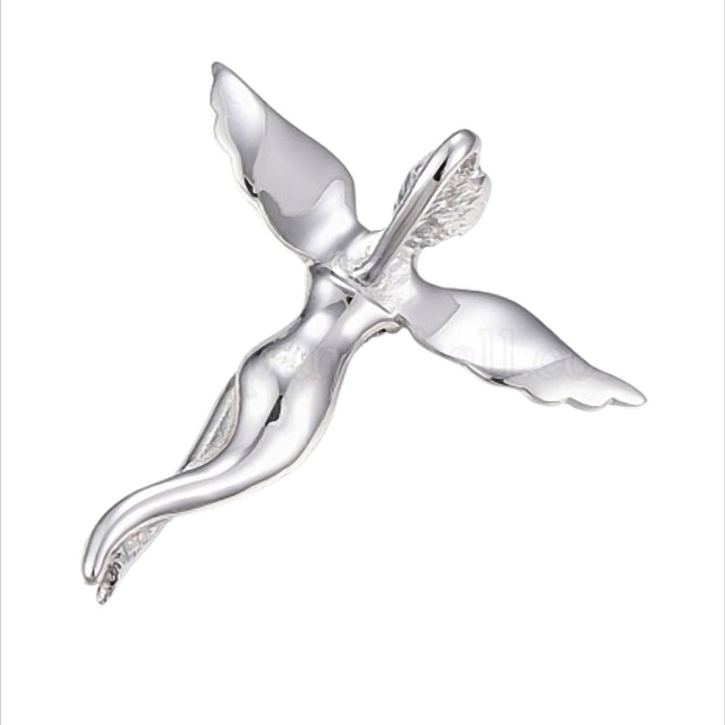 Angel Grace Steel Engel Anhänger aus Edelstahl mit Zirkonia – 49,5 × 45 × 13 mm