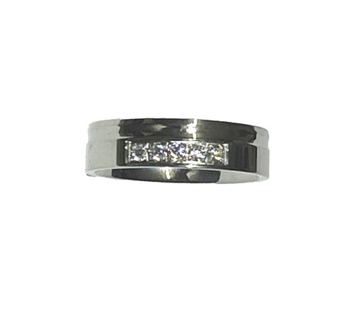 Crystal Forge Edelstahlring mit fünf eingefassten Zirkoniasteinen, 6 mm breit