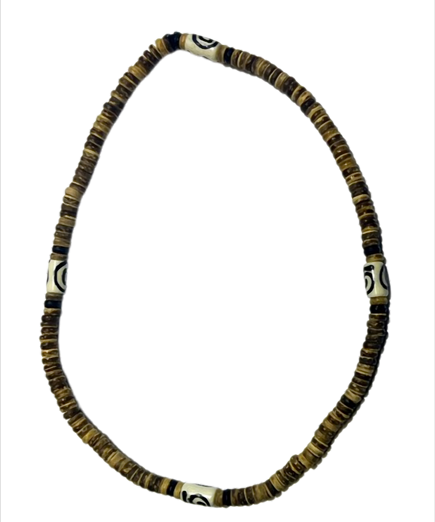 Tribal Earth – Spirit Line Heishi Kette Kokos mit Dekorperlen – Stretch