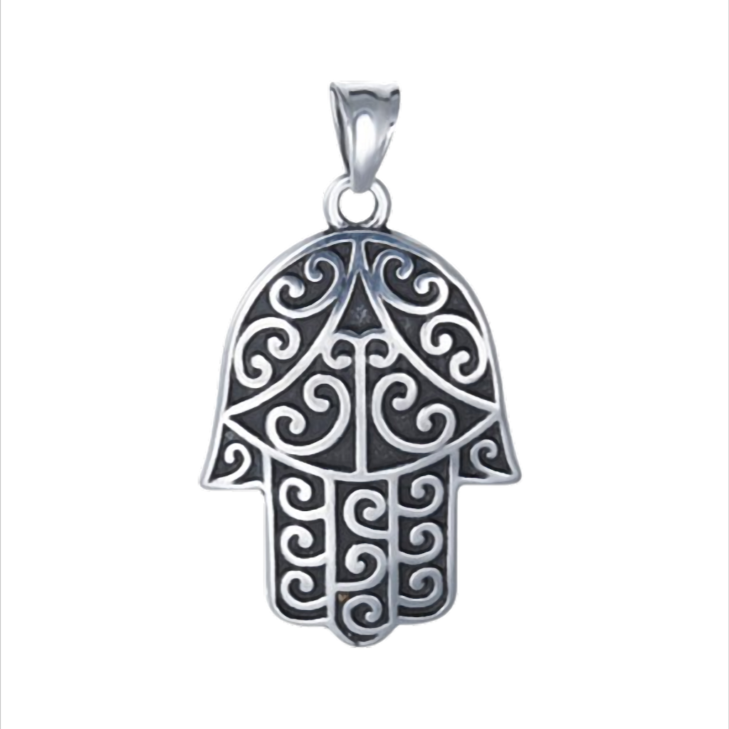 Hamsa Spirit Steel Hamsa-Hand Fatima Anhänger aus Edelstahl – 44 × 29 × 4,5 mm