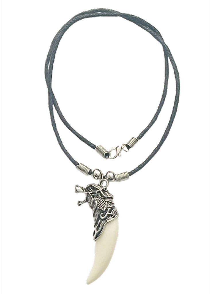 Kette mit Wolfszahn am Wachsband – 48 cm