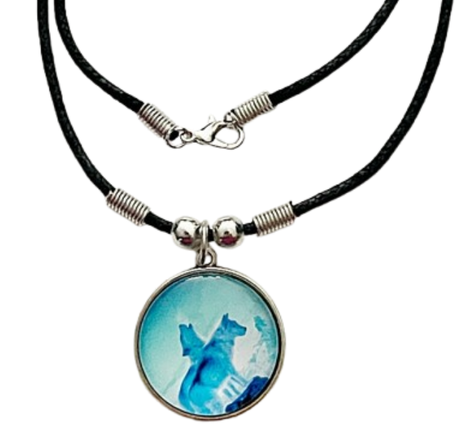 Arctic Wolf Cabochon Halskette Wolf Anhänger 25 mm – Baumwollwachsband 48 cm