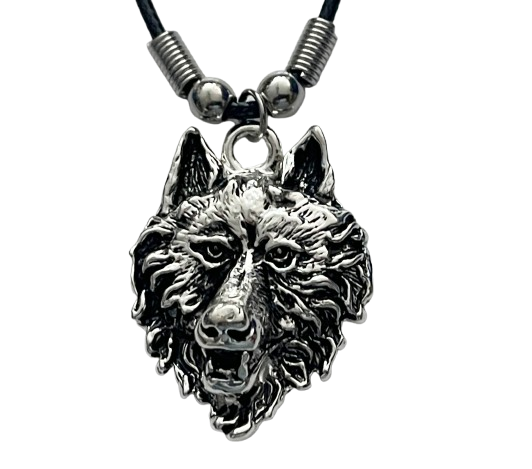 Wolfskopf Kette mit Anhänger am Wachsband
