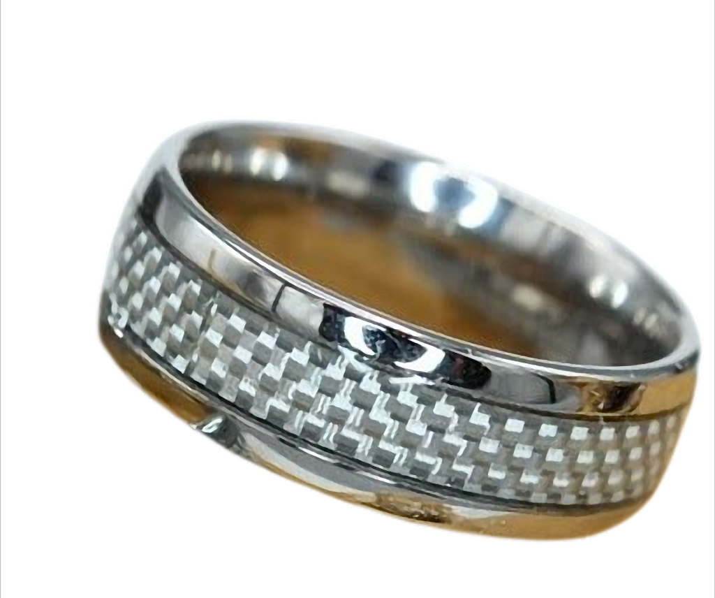 Carbon Matrix  Ring Bandring Partnerring mit Strukturband Edelstahl, 8 mm breit