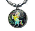 Buntes Einhorn Cabochon Halskette 25 mm – Baumwollwachsband 48 cm