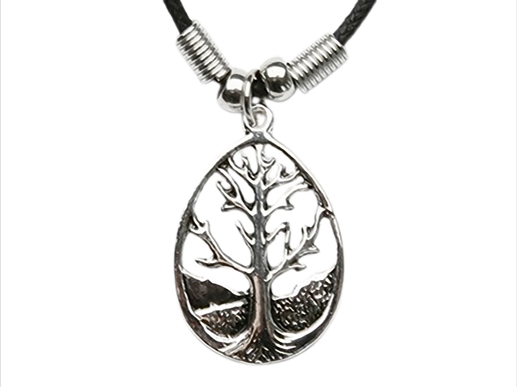 Kette mit Lebensbaum-Anhänger am Wachsband – 38 cm