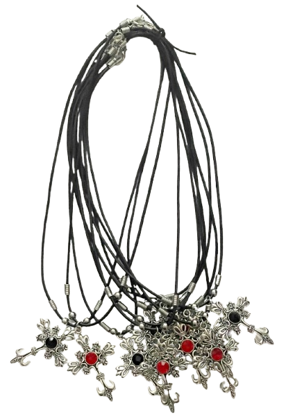 Silbernes Kreuz Kette mit Schmuckstein am Wachsband