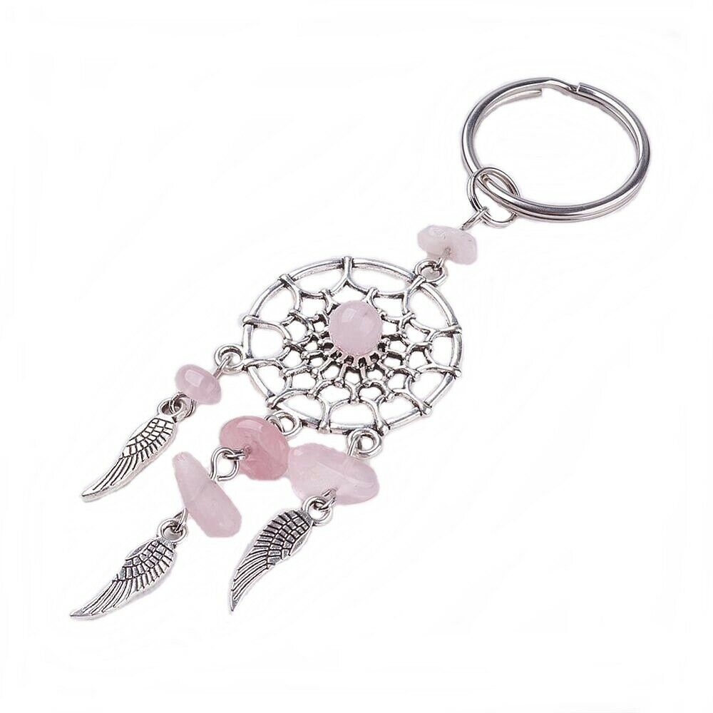 Schlüsselanhänger Schlüsselring Traumfänger Dreamcatcher mit Rosenquarz