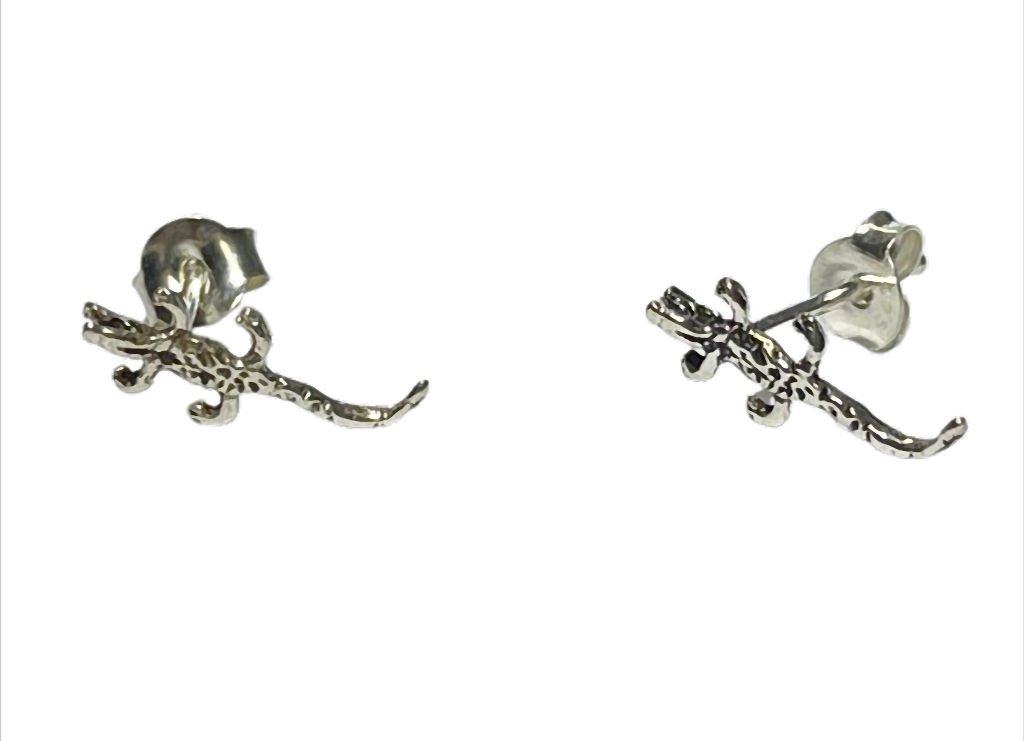 Silberne Flusswächter Ohrstecker Krokodil 925er Silber, ca. 13 x 6 mm