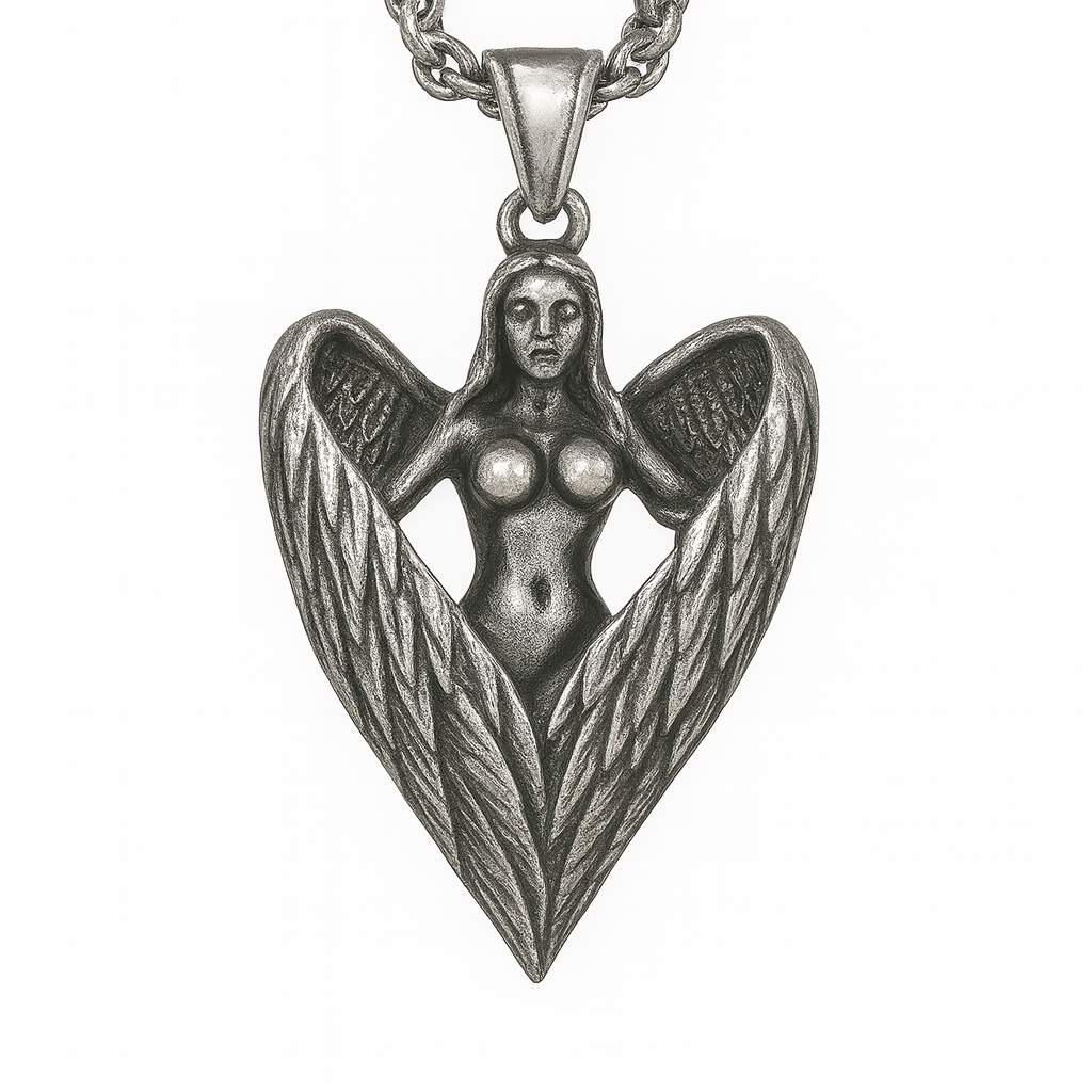 „Celestia Heartwing“ Edelstahlkette mit Anhänger „Engelsflügel-Göttin“ – 60 cm