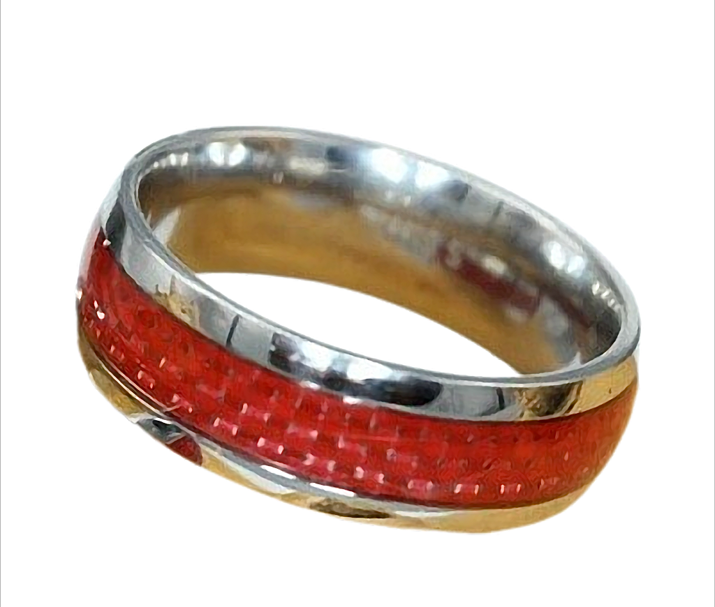 Red Core  Ring Bandring Partnerring mit rotem Strukturband Edelstahl, 8 mm breit