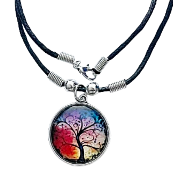 Tree of Colors Cabochon Halskette Lebensbaum – Baumwollwachsband 48 cm
