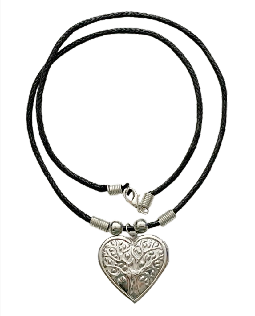 Baum des Lebens Herz-Medaillon-Kette am Wachsband – 38 cm