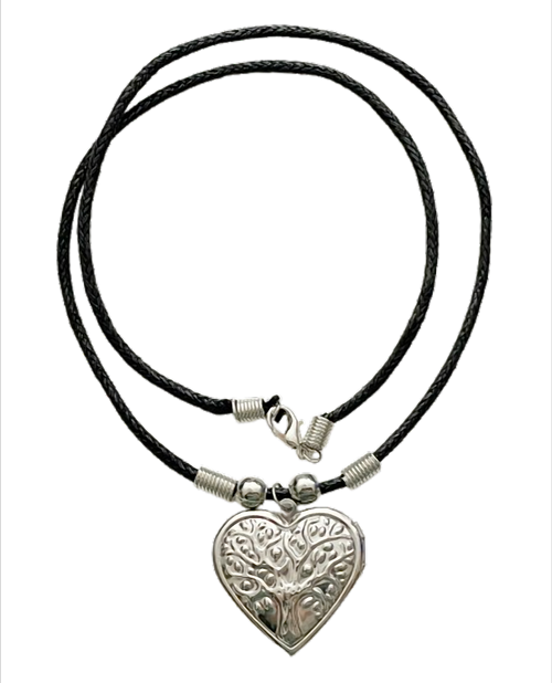Baum des Lebens Herz-Medaillon-Kette am Wachsband – 48 cm