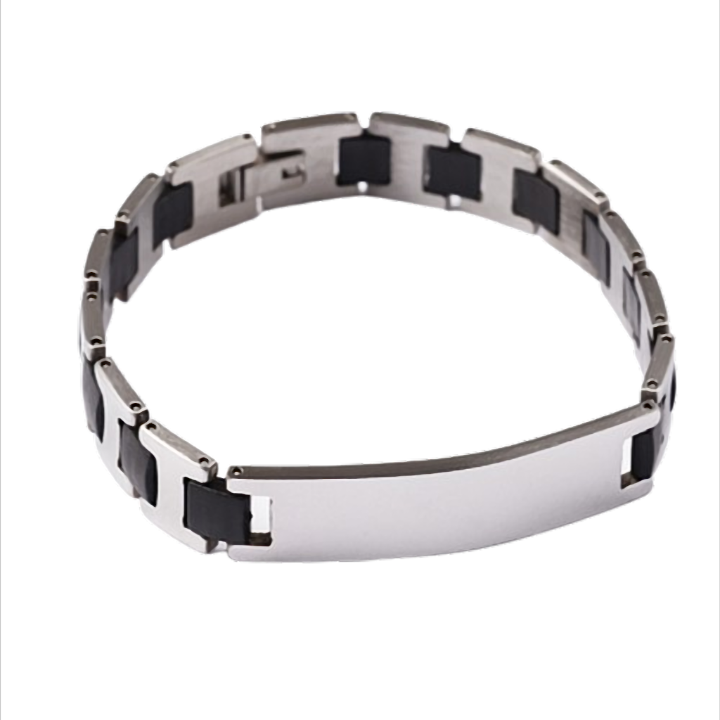 Urban Steel ID Edelstahl-Armband mit schwarzer Einlage und Gravurplatte 20,5 cm