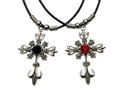 Silbernes Kreuz Kette mit Schmuckstein am Wachsband