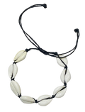 Muschelarmband, 8 Muscheln, am schwarzen Wachsband