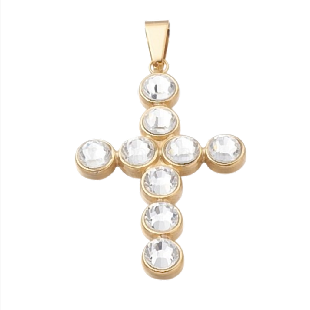 Golden Radiance Cross Kreuz-Anhänger Goldoptik mit Zirkonia – 50 × 32 × 6,5 mm