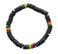 Island Roots Heishi Armband Kokosperlen Stretch – Schwarz mit Rasta-Farben