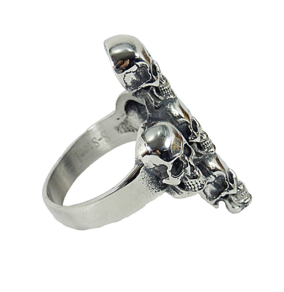 Ring Fingerring Edelstahl 5 Totenköpfe als Kreuz Totenkopf Skull Biker Rocker