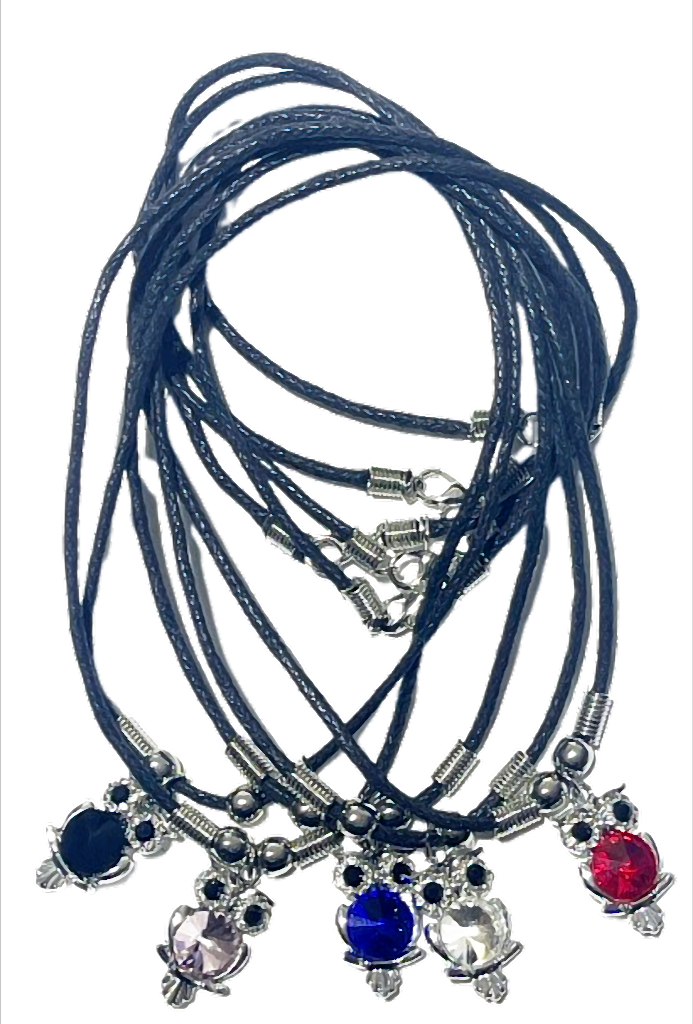 Eulen Ketten Wachsband Halsketten mit Strass Eulen Anhänger – gemischte Farben – 48 cm